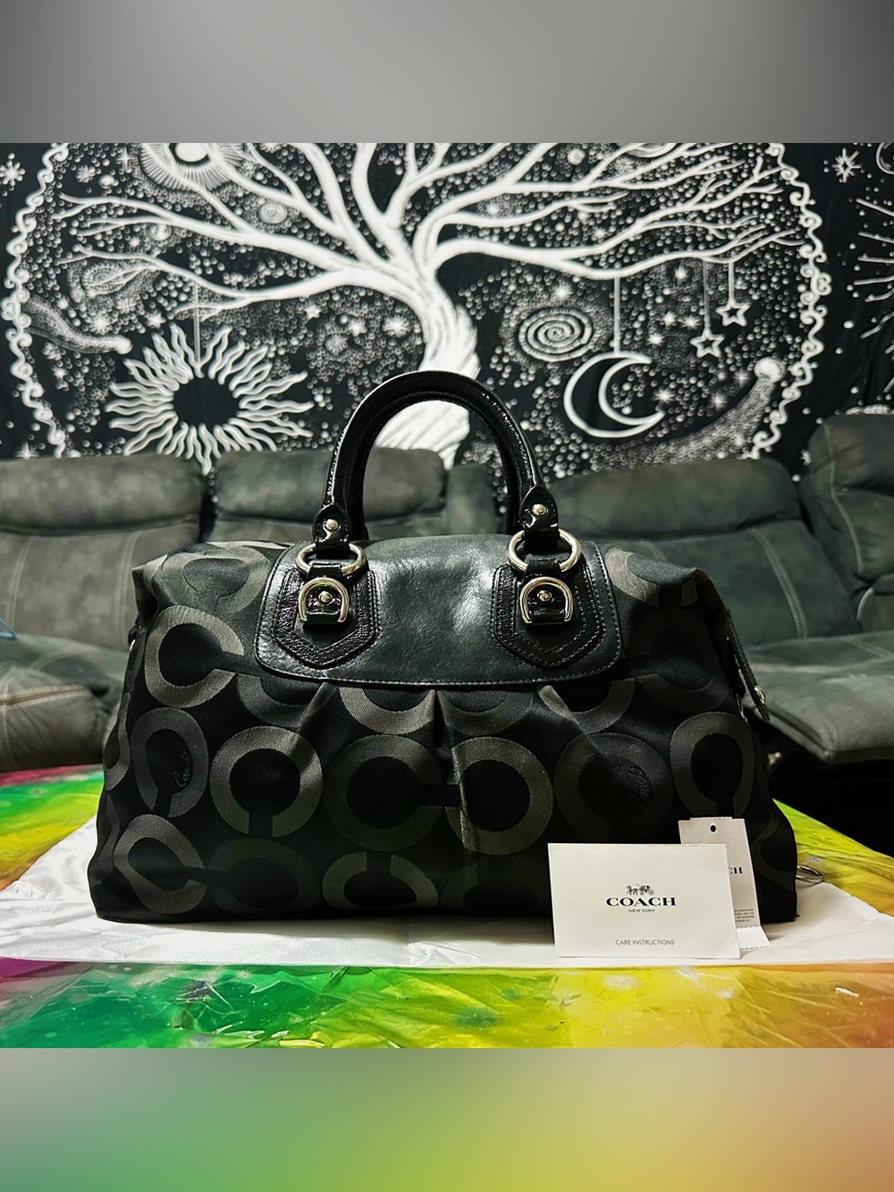 Vintage style Coach soho shoulder Bag Black Signature Satchel Bag tote handbag - Picture 15 of 17